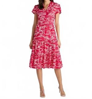 NEW JUDE CONNALLY libby midi dress in nantucket toile red